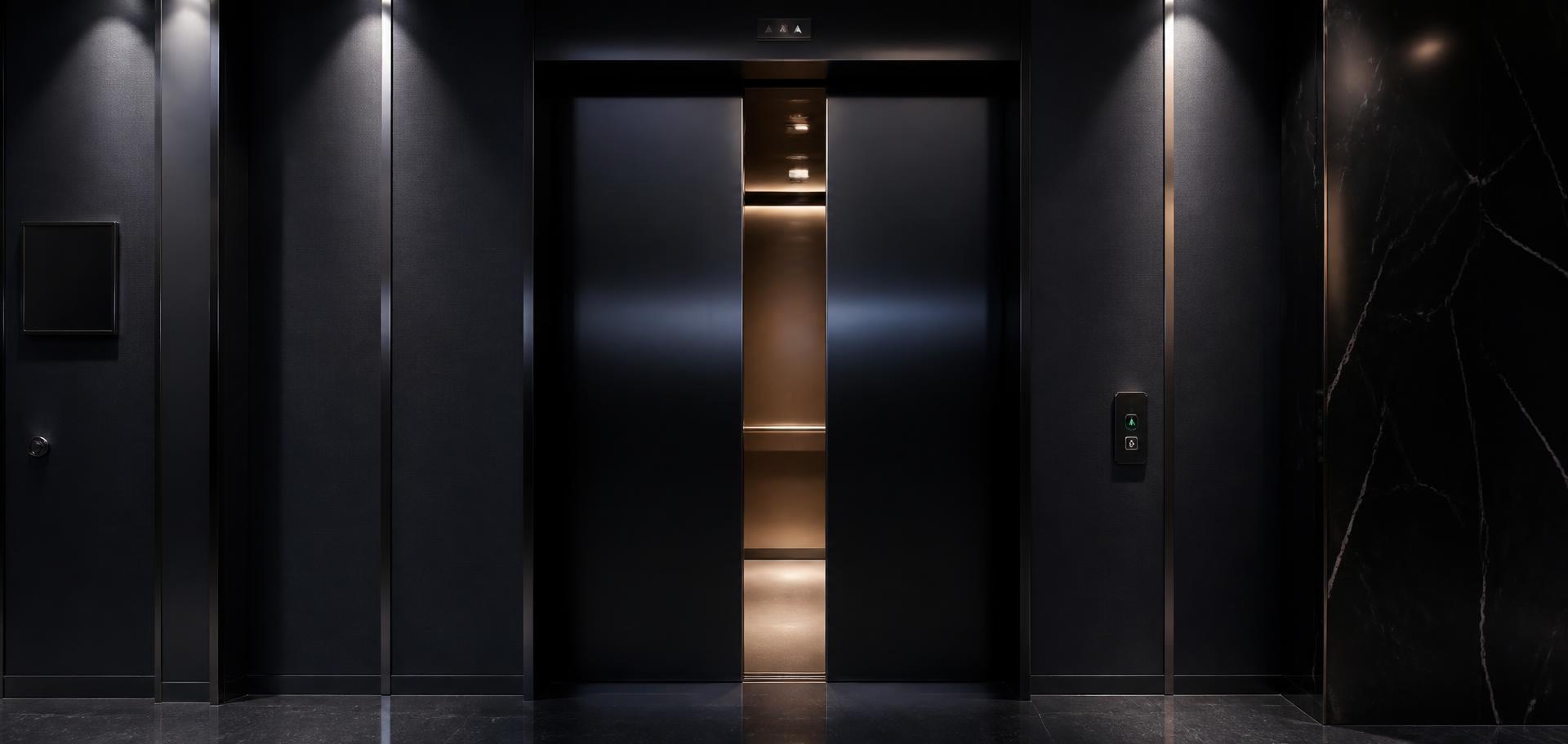 Modern dark elevator doors in a luxury building lobby