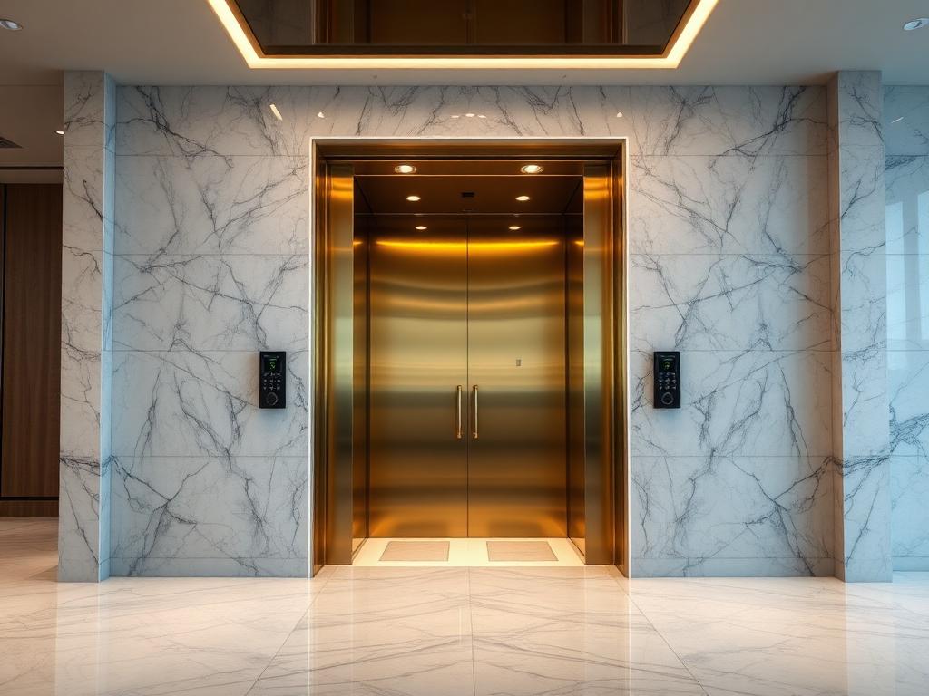 Premium elevator entrance in an office tower lobby