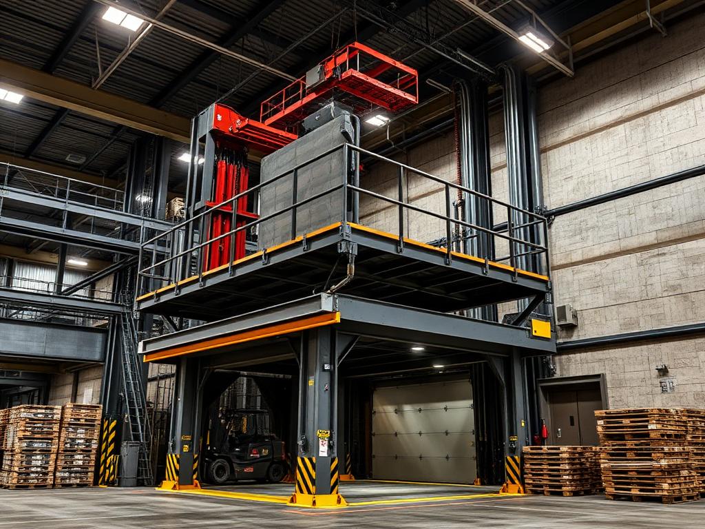Industrial freight goods elevator inside a warehouse