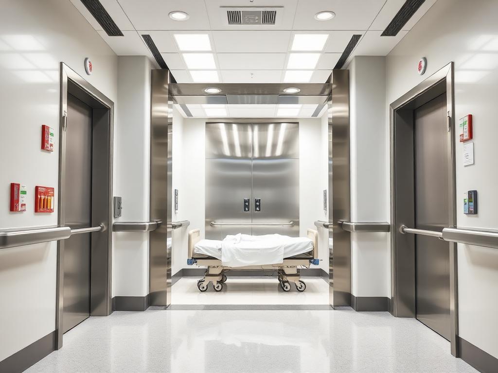 Spacious hospital bed elevator in a healthcare facility