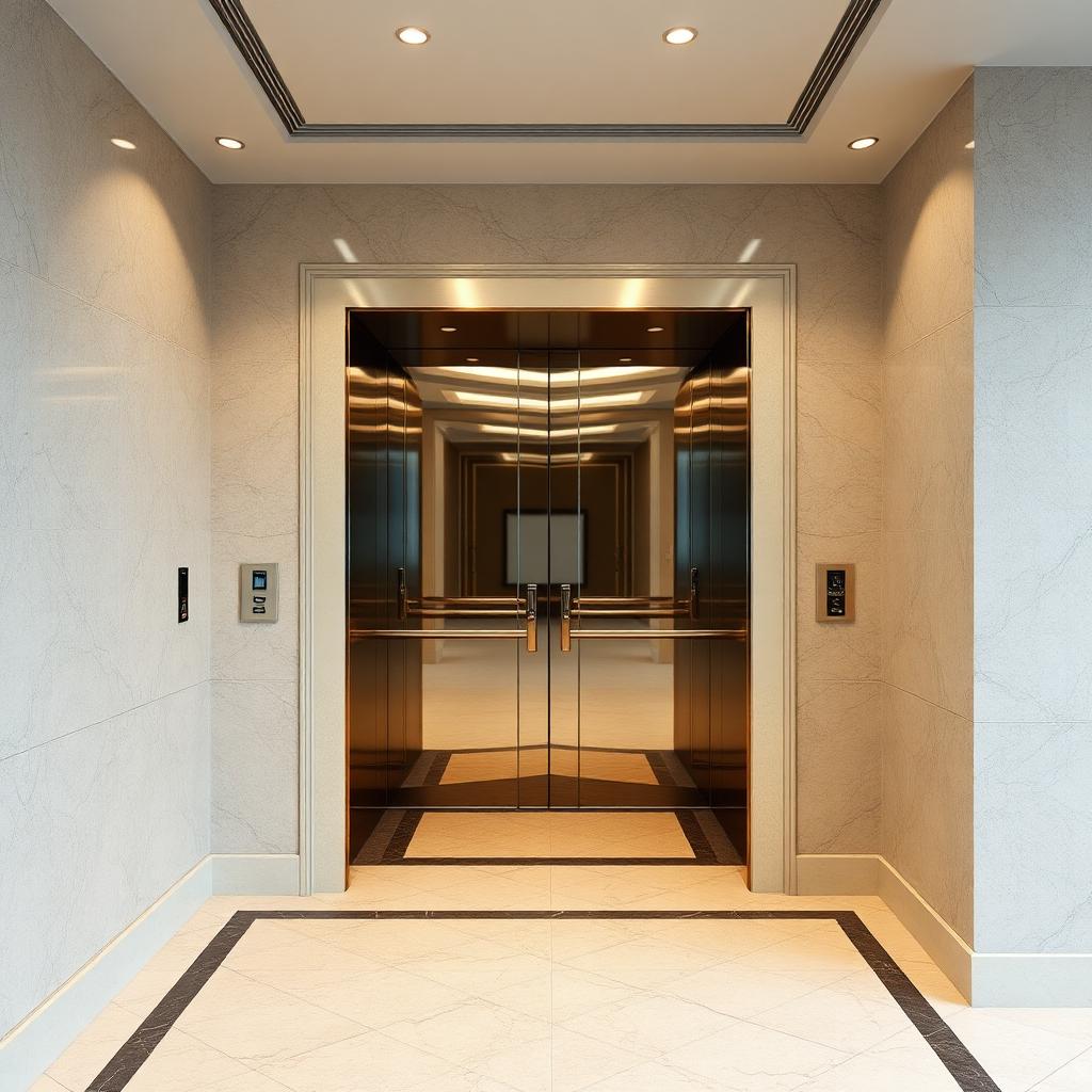 Elevator entrance lobby in a residential apartment building